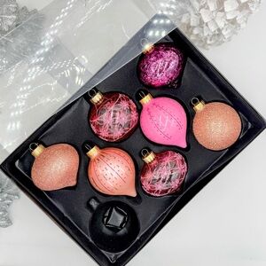 Robert Stanley Home Collection Pink Matte Shiny Glitter Glass 7 Ornament Set